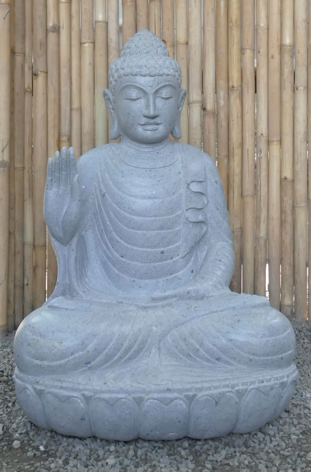  Product image 1 of the product “Seated Buddha made of Riverstone in Abhaya Position - gesture of fearlessness, H.100 cm, natural. ”